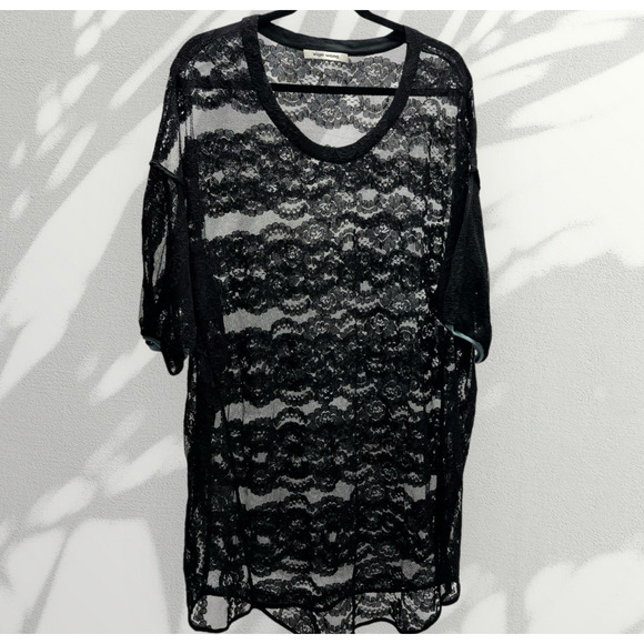 Viga Wang Black Lace Swim Cover Up Scoop Neck Short Sleeve One Size - Picture 1 of 8